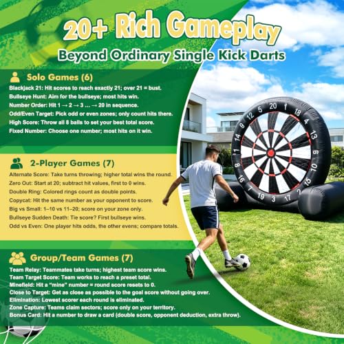 10FT 2-in-1 Inflatable Soccer Dart Board for Adult with Built-in Electric Blower, Dual Use Kick Dart Game & Backyard Outdoor Movie Projection Screen,20+ Game Modes for Yard Party Carnival