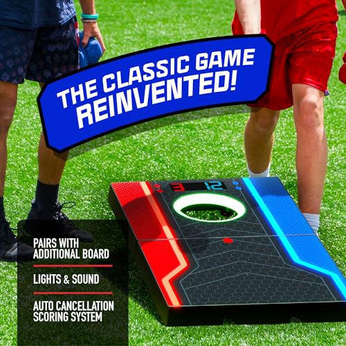 Electronic Cornhole Board Set, Auto Scoring, 1 Corn Hole Board, 1 Remote & 8 Bean Bags, Outdoor & Camping Games Gift Ideas, Birthday Gifts for Kids Teens Adults Boys Girls, 8-12 Year Old Boy Gifts