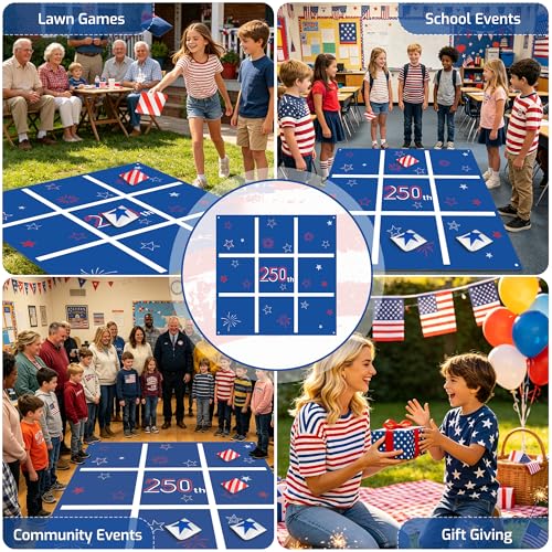 Independence Day Bean Bag Toss Game,250th Anniversary 4th of July Tic Tac Toe Game for Indoor Outdoor Yard Background Lawn Adults Family Night Activities 10 American Flag Stars Bean Bags - color: Independence Day