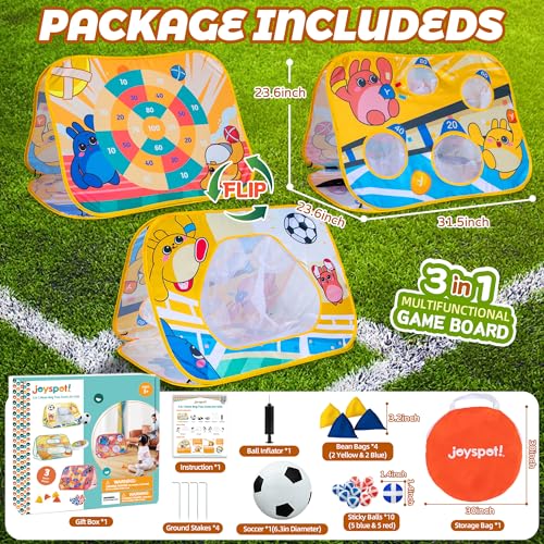 Giant 3 in 1 Bean Bag Toss Game for Kids, Toddler Outdoor Toss Toys for 2 3 4 5 6 7 8 Year Old Boys Girls, Family Party Supplies, Cornhole Party Carnival Games, Lawn Backyard Outside Birthday Gifts - style: Soccer goal Combo