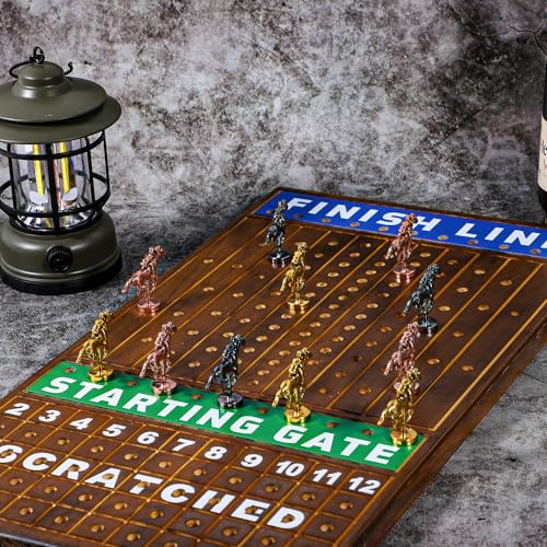 Large 21 inch Finish LINE Horse Racing Board Game is Equipped with 11 Luxury Metalcraft Horses Adult Chessboard Including 2 Dice and 2 Boxes of Cards (Flaming Color) - color: Large -Burnt