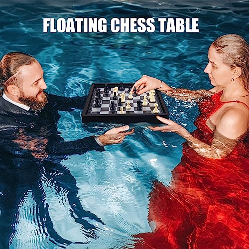 Liliful Floating Multi Game board Reversible Foldable Chess Board Tic Tac Toe Portable Travel Backgammon Chess and Checkers Game Set Pool Board Games for Family Pool Playing Board Games (3 in 1 Chess)