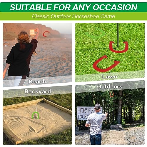 Horseshoes Outside Game - Steel Horseshoe Set - Yard Game Kit with 4 Heavy Duty Horseshoes, 2 Solid 24" Stakes & Carrying Bag - Classic Lawn Games for Adults, Backyard, Camping