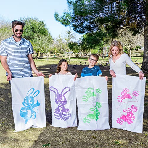 JOYIN Easter 33PCS Potato Sack Race Jumping Bags, Spoon and Egg Race, 6 Players Legged Relay Race Bands Elastic Tie Rope for Easter Theme Party Favor, Outside Lawn,Eggs Hunt Game Activities