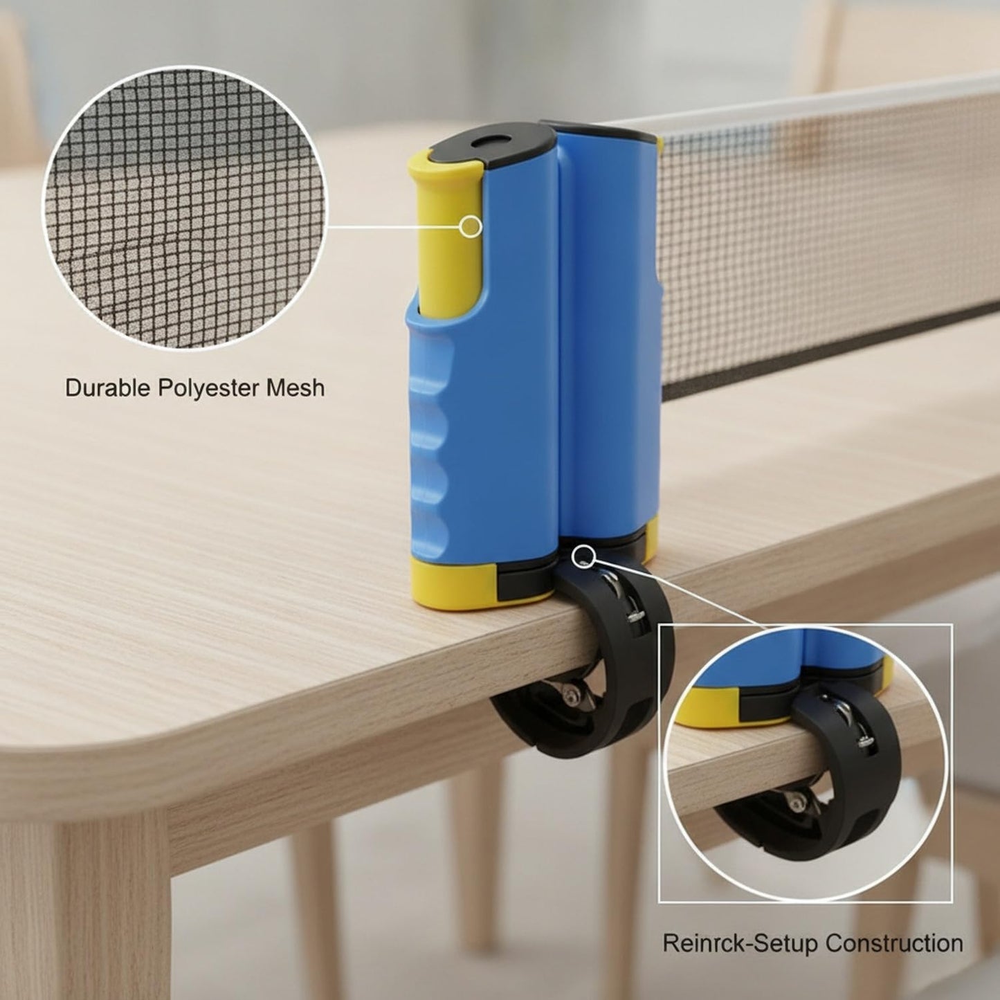 Retractable Table Tennis Net Set, Clamp-On Ping Pong Net for Standard Tables, Portable Polyester Mesh with Quick Setup - color: Blue