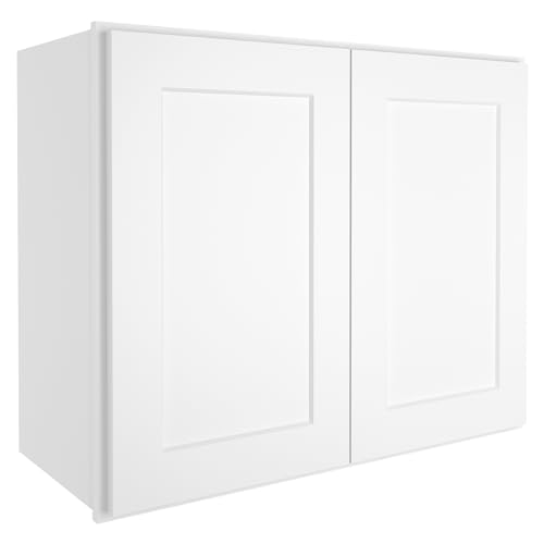 ROOMTEC Wood Wall-Mounted Cabinet,RTA Bathroom Medicine Cabinet with Adjustable Shelf and 2 Soft-Close Doors,Laundry Storage Cabinet for Bathroom,Kitchen,Living Room 12" D*30" W*24" H,Shaker White - color: Shaker White, size: 12"D*30"W*24"H