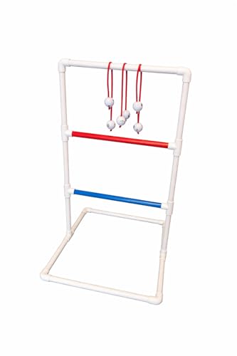 Premium Da Ladder Ball Set, Outdoor Lawn Toss with Real Golf Ball Bolas, PVC Frame, Carrying Bag, Red White and Blue, Made in USA
