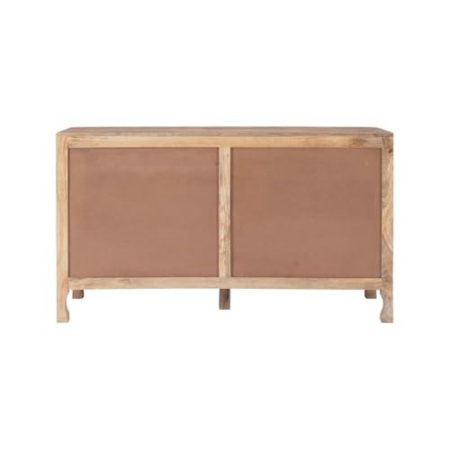 Pemberly Row Transitional Mango Wood Two Door Cabinet, Natural Brown Finish, 60" w x 20" d x 34" h, Handcrafted Storage Sideboard for Dining Room, Entryway, or Living Room