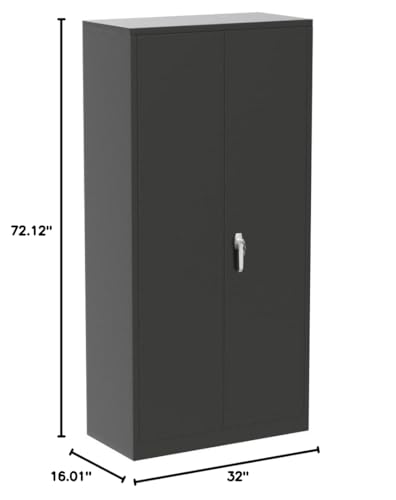 Greenvelly Storage Cabinet, 72” Black Garage Steel Locking Cabinet with Doors and 4 Adjustable Shelves, Tall Lockable File &Tool Cabinet for Home Office, Metal Classroom Cabinet Basement - color: Black, style: 72"H