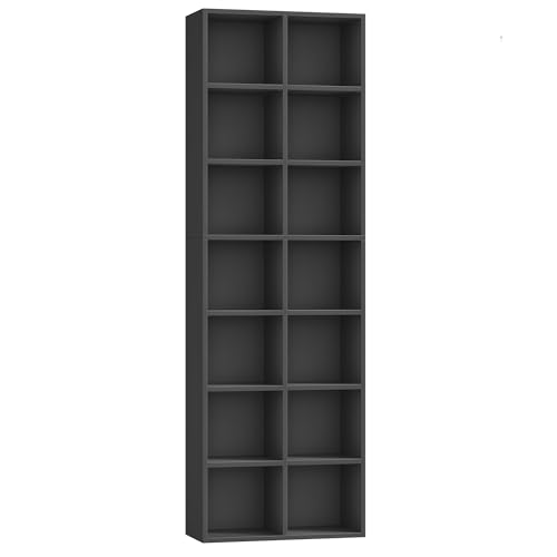 FOTOSOK 71'' Tall Bookshelf with 14 Cubes, 7 Tier Double Wide Black Bookshelf with 6 Adjustable Shelves, 19.6" Narrow Bookcase DVD/CD Media Storage, Space Saving Display Shelf Cabinet, Black - color: Black