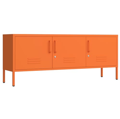 3 Door TV Standwith Storage Locke Metal TV Cabinet with 2-Tier Multi-Purpose Lockable Wide Storage Cabinet, Media Console Table with Metal Legs for Living Room, Bedroom,Office,Orange - color: Orange, style: TV Cabinet-22"H-DS