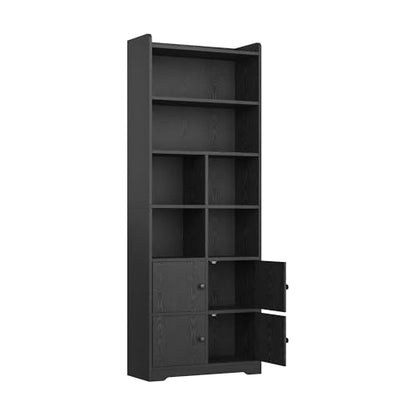 IRONCK Bookshelf with Doors, Book Shelf with Storage Shelves, 74.6 in Tall Bookcase for Home Office, Living Room, Bedroom, Black - color: Black