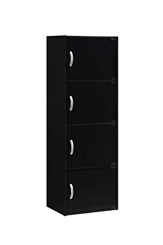 HODEDAH IMPORT 4-Shelf Bookcase Cabinet, Black - color: Black