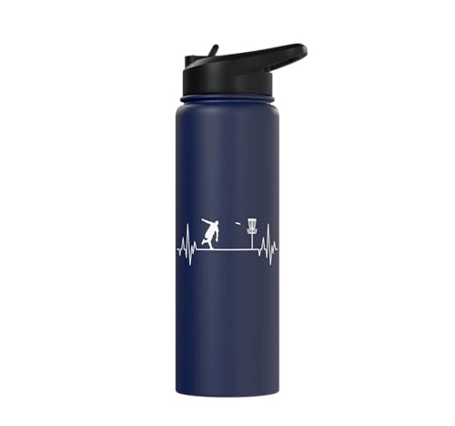 Disc Golf Frisbee Midrange Heartbeat Set Gift Putter Stainless Steel Insulated Water Bottle - color: Navy Blue