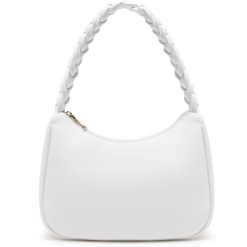 CYHTWSDJ Shoulder Bags for Women, Cute Hobo Tote Handbag Mini Clutch Purse with Zipper Closure - color: Braid White