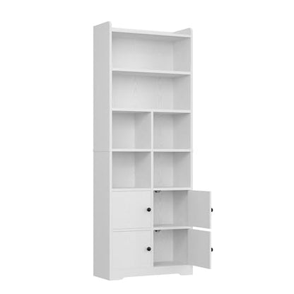 IRONCK Bookshelf with Doors, Book Shelf with Storage Shelves, 74.6 in Tall Bookcase for Home Office, Living Room, Bedroom, White - color: White