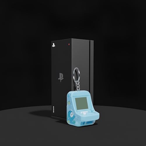Blue Micro Player Mini Arcade Machine with Keychain, 26 Classic Game Modes Support Music Mini Building Block Game Console，Plug and Play Video Games