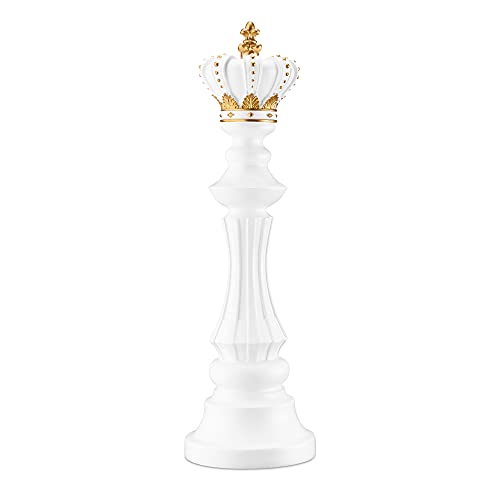 Navaris Chess Statue Decor Piece - 16" Tall Decorative Resin Sculpture - Large Game Figure Decoration Ornament for Home, Office, Study - White King