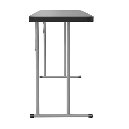 EMMA + OLIVER 6' Rectangular Plastic Folding Table, Long Plastic Foldable Table for Residential Indoor/Outdoor Events, Black - color: Black