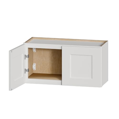 White Shaker Cabinet Wall Mounted, 30Wx15Hx12D Inch Solid Wood RTA Storage Organizer with 2 Doors & Shelves, Space-Saver for Laundry, Kitchen, Bathroom, Garage - color: White, size: 30"W*12"D*15"H