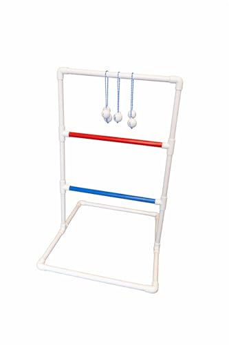 Premium Da Ladder Ball Set, Outdoor Lawn Toss with Real Golf Ball Bolas, PVC Frame, Carrying Bag, Red White and Blue, Made in USA