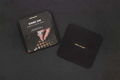 Iron And Glory | Magnetic Travel Chess Set | Mini Chess Sets | Travel Essentials & Games for Adults | Black and Gold Chess Board with Case | Travel Games with Magnetic Board - color: Travel Chess
