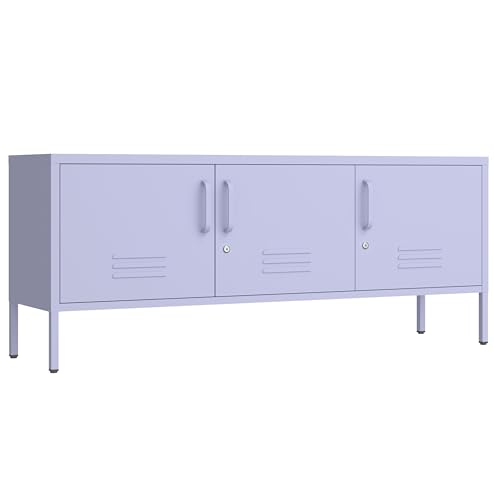 3 Door TV Stand with Storage Locke Metal TV Cabinet with 2-Tier Multi-Purpose Lockable Wide Storage Cabinet, Media Console Table with Metal Legs for Living Room, Bedroom,Office,Purple ﻿ - color: Purple, style: TV Cabinet-22"H-DS