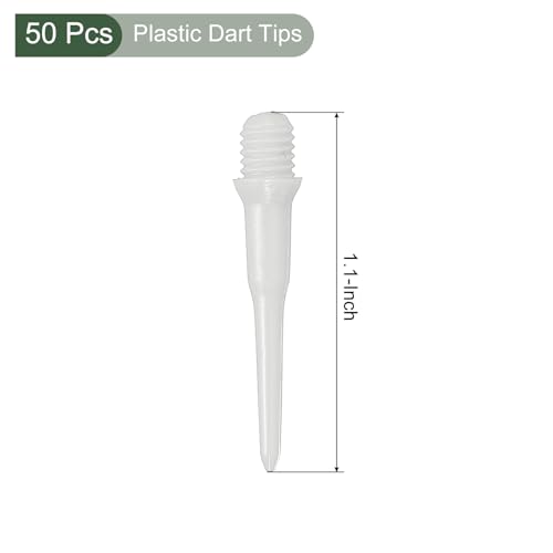 YOKIVE 50 Pcs Plastic Dart Tips, Game 2BA Thread Soft Darts Tips Replacements Dart Accessory | Indoor Outdoor Play (White)