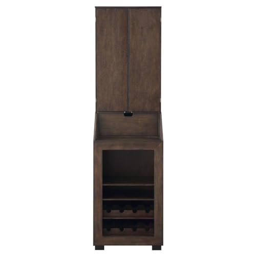 BOWERY HILL Dartboard Cabinet, 24" W x 15" D x 45" H, Walnut Finish, Includes Dartboard, Scoreboards, Darts, Wine Rack, Drop Down Storage Shelf, Traditional Style for Game Room Entertainment