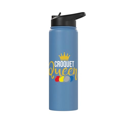 Croquet Queen - Lawn Game Mallet Wicket Hoop Ball Stainless Steel Insulated Water Bottle - color: Light Blue