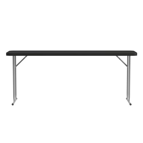 EMMA + OLIVER 6' Rectangular Plastic Folding Table, Long Plastic Foldable Table for Residential Indoor/Outdoor Events, Black - color: Black
