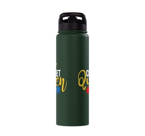 Croquet Queen - Lawn Game Mallet Wicket Hoop Ball Stainless Steel Insulated Water Bottle - color: Dark Green