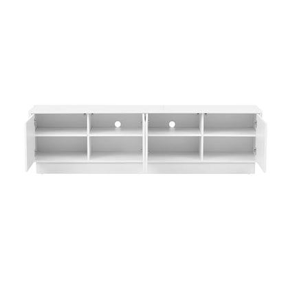 4-Door Wave Design Storage Cabinet with Adjustable Shelves and LED Accent Lighting, Wooden Display Cabinet for Living Room, Bedroom, Home Office, Space-Saving, White - color: White
