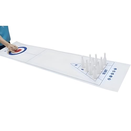 3-in-1 Tabletop Curling, Shuffleboard, and Bowling Game-Portable Family Game for Kids & Adults and Easy to Set Up Desktop Indoor/Outdoor Fun Game.