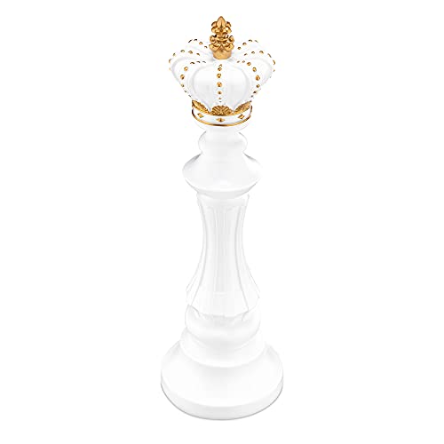 Navaris Chess Statue Decor Piece - 16" Tall Decorative Resin Sculpture - Large Game Figure Decoration Ornament for Home, Office, Study - White King