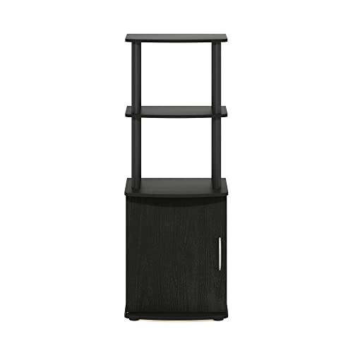 Furinno Turn-N-Tube 3-Tier Black Storage Shelves with Door Cabinet, TV Stand Side Book Shelf, Bookcase, for Organization and Storage, Living Room, Home Office, Blackwood
