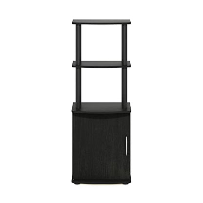 Furinno Turn-N-Tube 3-Tier Black Storage Shelves with Door Cabinet, TV Stand Side Book Shelf, Bookcase, for Organization and Storage, Living Room, Home Office, Blackwood