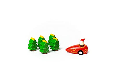 Jack Rabbit Creations Santa Bowling Game 6 Piece Wooden Playset- Includes Christmas Tree Shaped Pins and Pull-Back Sled Car- Develops Hand Eye Coordination & Motor Skills- Kids 3+