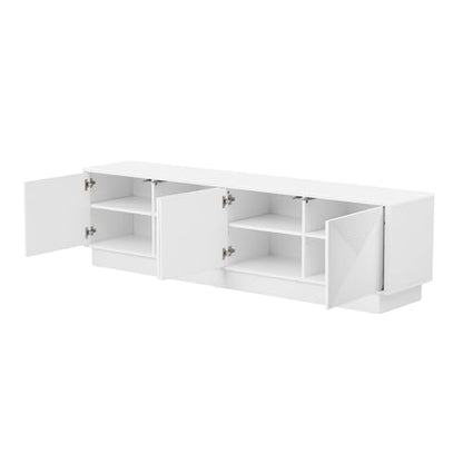 4-Door Wave Design Storage Cabinet with Adjustable Shelves and LED Accent Lighting, Wooden Display Cabinet for Living Room, Bedroom, Home Office, Space-Saving, White - color: White