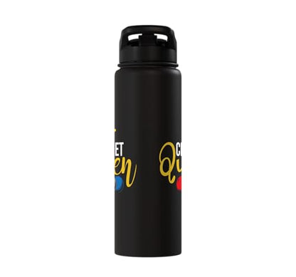 Croquet Queen - Lawn Game Mallet Wicket Hoop Ball Stainless Steel Insulated Water Bottle - color: Black