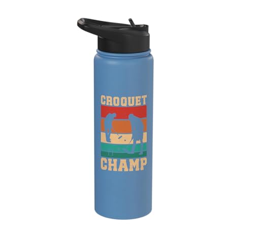 Croquet Champ Retro Funny Lawn Game Player Quote Stainless Steel Insulated Water Bottle - color: Light Blue