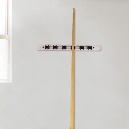 Cabilock Wall Mounted Pool Cue Stick Holder Rack, Solid Wood Billiard Cue Organizer 6 Slots, White Pool Stick Storage for Game Room Billiards Accessories