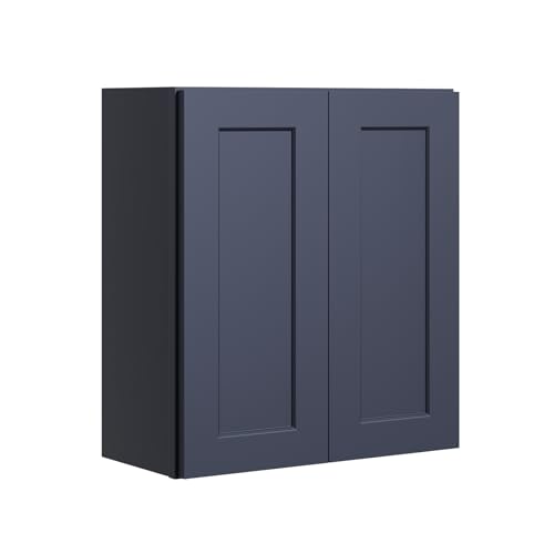 27 Inch Medicine Cabinet Wall Mounted, Solid Wood Over The Toilet Storage Cabinet, Bathroom Organizer Cabinets with 2 Door & Shelves, Easy to Assemble for Laundry Room, Kitchen, Garage - Blue - color: Blue, size: 27"W*12"D*30"H