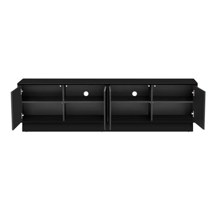 HABITRIO4-Door Wave Design Storage Cabinet with Adjustable Shelves and LED Accent Lighting, Wooden Display Cabinet for Living Room, Bedroom, Home Office, Space-Saving, Black - color: Black