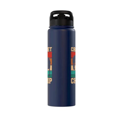Croquet Champ Retro Funny Lawn Game Player Quote Stainless Steel Insulated Water Bottle - color: Navy Blue