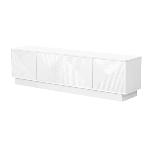 4-Door Wave Design Storage Cabinet with Adjustable Shelves and LED Accent Lighting, Wooden Display Cabinet for Living Room, Bedroom, Home Office, Space-Saving, White - color: White