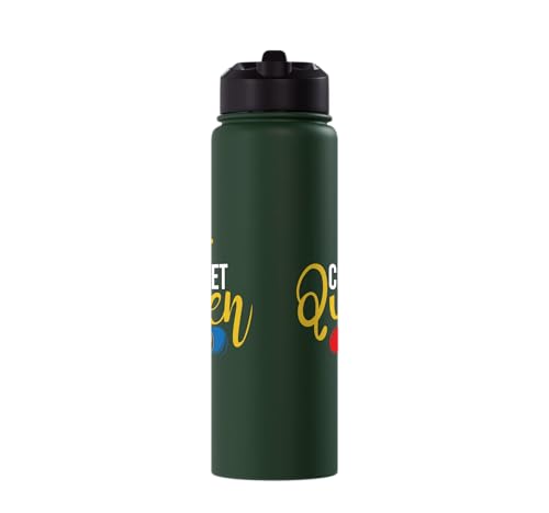 Croquet Queen - Lawn Game Mallet Wicket Hoop Ball Stainless Steel Insulated Water Bottle - color: Dark Green