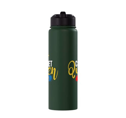 Croquet Queen - Lawn Game Mallet Wicket Hoop Ball Stainless Steel Insulated Water Bottle - color: Dark Green