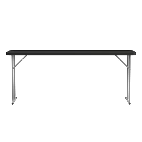 EMMA + OLIVER 6' Rectangular Plastic Folding Table, Long Plastic Foldable Table for Residential Indoor/Outdoor Events, Black - color: Black