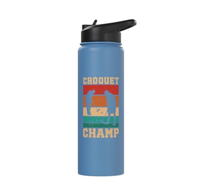 Croquet Champ Retro Funny Lawn Game Player Quote Stainless Steel Insulated Water Bottle - color: Light Blue
